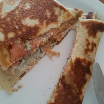 Crepe Cafe - Not the best representation of this crepe but it was incredibly delicious. Baked Salmon with dill and caper sauce. So yum! - Creperies Near Me - Deerfield Beach, Florida