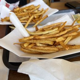 Hand cut fries! Hand cut fries!