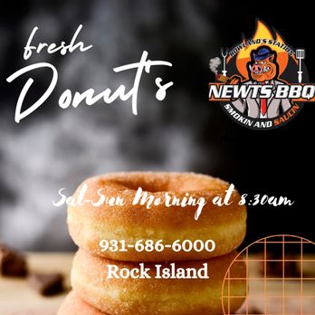 Newts BBQ - three donuts stacked on top of each other - Chicken Shop Near Me - Rock Island, Tennessee Newts BBQ - three donuts stacked on top of each other - Chicken Shop Near Me - Rock Island, Tennessee