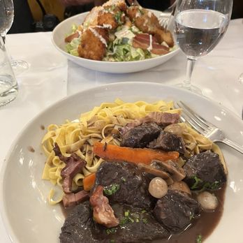 Brasserie Balzar - boeuf bourguignon   and Caesar salad with poulette - Brasseries Near Me - Paris, 75