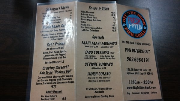 Menu photo 8 Off The Hook Fish Grill Whittier, CA
