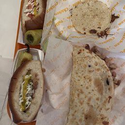Sonoran dogs, quesadillas on corn tortillas, chicken caramelo Sonoran dogs, quesadillas on corn tortillas, chicken caramelo