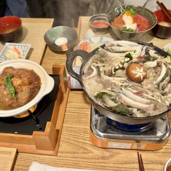 Matsunaga - Butadon (left) and mille feuille nabe (right) - Japanese Near Me - Mountlake Terrace, Washington Matsunaga - Butadon (left) and mille feuille nabe (right) - Japanese Near Me - Mountlake Terrace, Washington