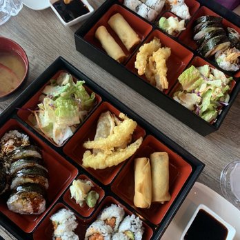 Sushi Gio - Roll Bento with Calamari Roll and Spicy Tuna Roll (bottom) and Shrimp Tempura and Spicy Tuna Roll (top). Amazing 5/5 stars! - Japanese Near Me - Mansfield, Texas Sushi Gio - Roll Bento with Calamari Roll and Spicy Tuna Roll (bottom) and Shrimp Tempura and Spicy Tuna Roll (top). Amazing 5/5 stars! - Japanese Near Me - Mansfield, Texas