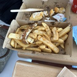 Lobbys Seafood Restaurant - Squid and fries (what's left of squid) we ate it so fast ... it was so good