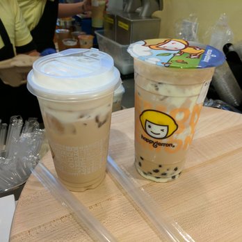 Happy Lemon - A8 Milk Tea with Salted Cheese and large D5 Boba Milk Tea with Puff Cream - Juice Bars & Smoothies Near Me - Cupertino, California Happy Lemon - A8 Milk Tea with Salted Cheese and large D5 Boba Milk Tea with Puff Cream - Juice Bars & Smoothies Near Me - Cupertino, California