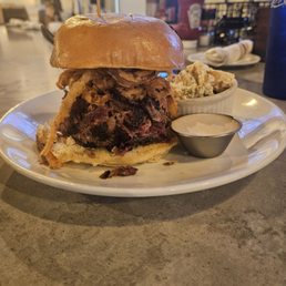Brisket sandwich with potato salad Brisket sandwich with potato salad