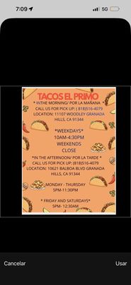 Menu photo 1 Tacos El Primo Los Angeles, CA Menu photo 1 Tacos El Primo Los Angeles, CA