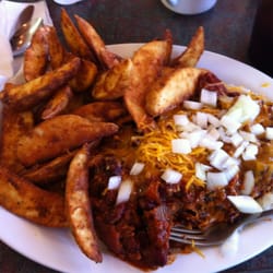 Fresh Start Convenience Stores - Chili cheeseburger with wedge fries. SO. FREAKING. GOOD.