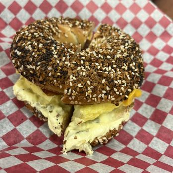The Bagel Bakery - Everything bagel w egg, bacon and cc - Coffee & Tea Near Me - Hampstead, North Carolina