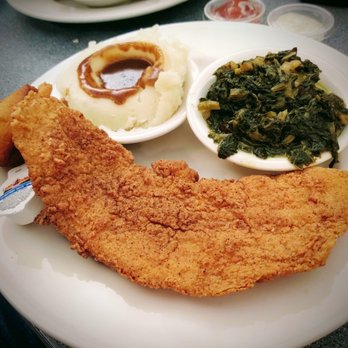 Big Time Diner - Fried Fish Blue Plate Special with greens, mashed potatoes & small salad (already ate it!) - American Near Me - Mobile, Alabama Big Time Diner - Fried Fish Blue Plate Special with greens, mashed potatoes & small salad (already ate it!) - American Near Me - Mobile, Alabama