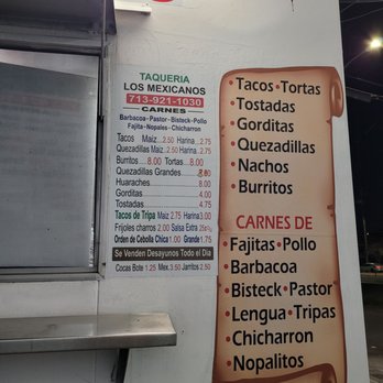 Taqueria Los Mexicanos - Menú prices as of 3/3/2023 - Food Trucks Near Me - Houston, Texas Taqueria Los Mexicanos - Menú prices as of 3/3/2023 - Food Trucks Near Me - Houston, Texas