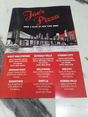 Menu photo 1 Joe's Pizza Studio City Studio City, CA