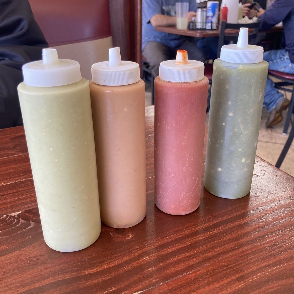 Sazon Los Abuelos - Salsas mild to spicy (left to right) - Mexican Near Me - Houston, Texas Sazon Los Abuelos - Salsas mild to spicy (left to right) - Mexican Near Me - Houston, Texas