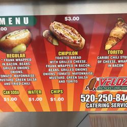 Veloz Sonoran Hot Dogs - Menu