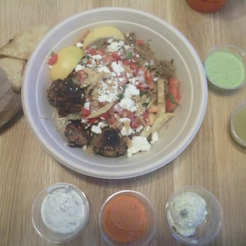 CAVA - Build your own rice bowl: spicy lamb meatballs, Braised lamb, diced cucumbers, feta cheese, etc. - Mediterranean Near Me - Washington Center Fairfax, Virginia