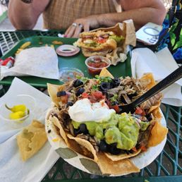 Taco bowl and hamburger