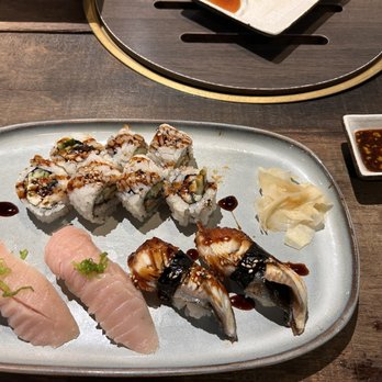 Real Love BBQ Restaurant - Nigiri and toro with an eel roll - Sushi Bars Near Me - Richmond, British Columbia Real Love BBQ Restaurant - Nigiri and toro with an eel roll - Sushi Bars Near Me - Richmond, British Columbia