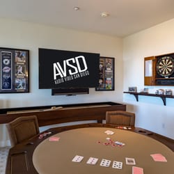 Audio Video San Diego - AVSD Game Room - Sony 65" XBR. Poker table, shuffleboard and dart board from OlhausenGo in Kearny Mesa