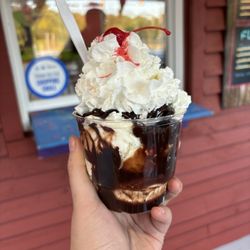 Meyer's Crazy Hollow Creamery - Medium size sundae with hot fudge