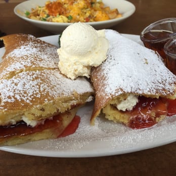Kickback Jack's - Stuffed flap jacks with strawberry - American Near Me - Rancho Cucamonga, California Kickback Jack's - Stuffed flap jacks with strawberry - American Near Me - Rancho Cucamonga, California
