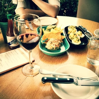 R+D Kitchen - Bottle of Foley Pinot Boir, Deviled Eggs and the Dip Duo. - New American Near Me - Newport Beach, California