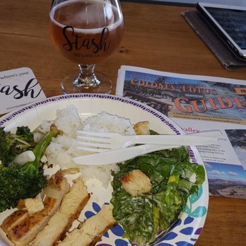 BarmHaus Brewing - Paula's creation for tonight. Lemon Grass chicken, with Jasmine rice, Thai Caesar salad, and Sesame broccoli. Different each Thursday only! - Breweries Near Me - Garden Valley, California