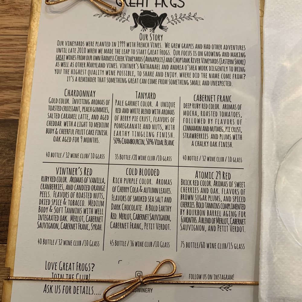 Great Frogs - Wineries Near Me - Annapolis, Maryland