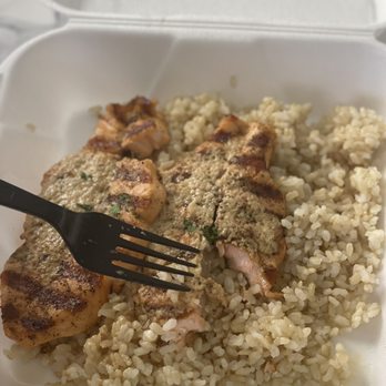 Hook'd Fish Grill - Salmon w/ garlic butter and brown rice - Seafood Near Me - Northridge, California