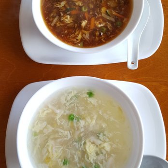 Happy House - Chicken with corn soup (egg drop) and Peking soup (hot and sour) - Sushi Bars Near Me - Kotka, 01 Happy House - Chicken with corn soup (egg drop) and Peking soup (hot and sour) - Sushi Bars Near Me - Kotka, 01