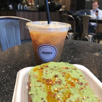 Gregorys Coffee - hall & oats (12 oz) & spicy avo toast - total $11.43 so expensive and tastes bland - Coffee & Tea Near Me - New York, New York Gregorys Coffee - hall & oats (12 oz) & spicy avo toast - total $11.43 so expensive and tastes bland - Coffee & Tea Near Me - New York, New York