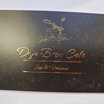 Deja Brew - Business card with foil stamp printing - front - Cafes Near Me - New York, New York