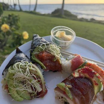 Lahaina Sushi Ko - Yellowtail hand roll, Spicy Tuna hand roll, Rainbow roll - Sushi Bars Near Me - Lahaina, Hawaii