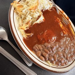 Sandra's Place - Huevos Rancheros with red sauce, right amount of spice, excellent flavor!