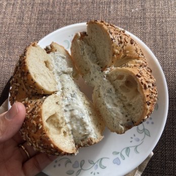 Blazing Bagels - everything bagel + garlic herb cream cheese - Bakeries Near Me - Redmond, Washington
