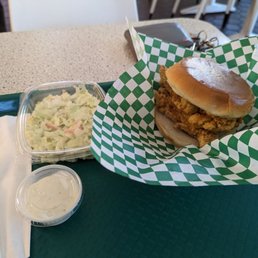 Chicken strip sandwich and coleslaw