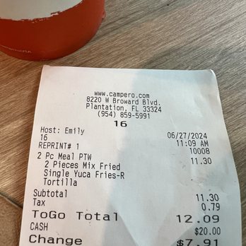 Pollo Campero - $12 spent on a disappointing meal. - Chicken Shop Near Me - Plantation, Florida
