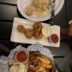The Wharf Fresh Seafood Market & Eatery - Lobster roll, coconut shrimp basket, extra shrimp and scallops. Yum!