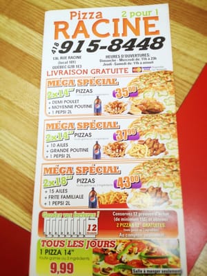 Menu photo 2 Pizza Racine Quebec City, QC Menu photo 2 Pizza Racine Quebec City, QC