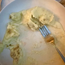Mashed potatoes & salmon. Though I had already finished the salmon. It was absolutely delicious.