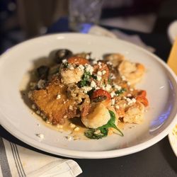 Gemma Fish + Oyster - Shrimp and fried grit cakes