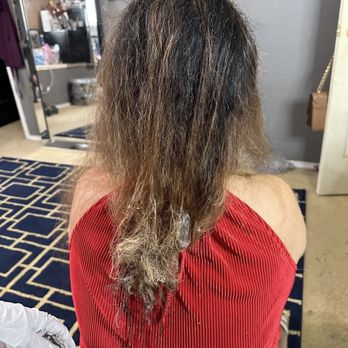La Bella Hair Salon - The back of moms hair while she was experiencing fallout and breakage, before the hair cut - Hair Salons Near Me - Rowlett, Texas La Bella Hair Salon - The back of moms hair while she was experiencing fallout and breakage, before the hair cut - Hair Salons Near Me - Rowlett, Texas