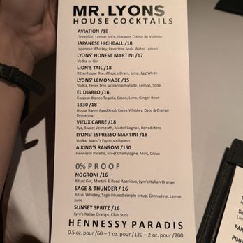 Mr. Lyons - Drink menu - Steakhouses Near Me - Palm Springs, California
