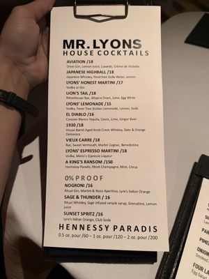 Menu photo 1 Mr. Lyons Palm Springs, CA