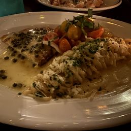 chicken picatta with cacio e pepe