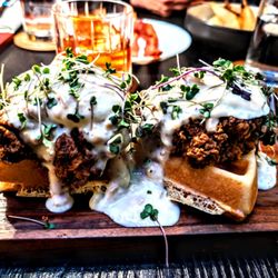 Multnomah Whiskey Library - Chicken and Waffle Benedict