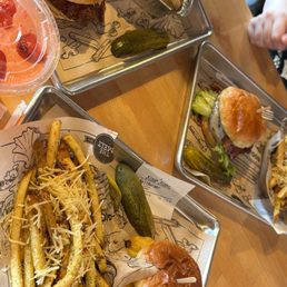 Burgers, chicken and Mac and cheese Burgers, chicken and Mac and cheese