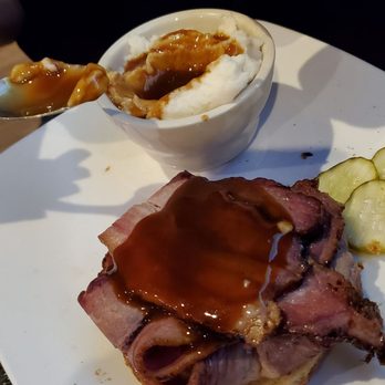 Brick City Grill - Beef brisket sandwich and mashed potatoes - Burgers Near Me - Ames, Iowa Brick City Grill - Beef brisket sandwich and mashed potatoes - Burgers Near Me - Ames, Iowa
