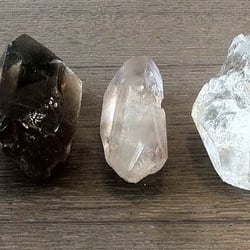 Geologic - [L-R] Amethyst, Smoky Quartz,  Lithium Quartz, Herkimer Diamond, Anandalite
