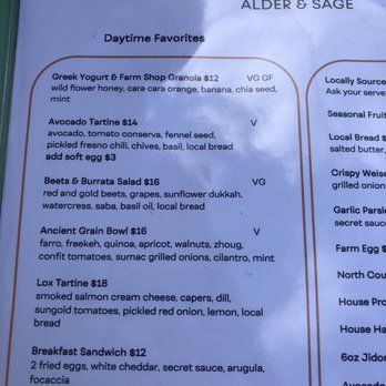 Alder & Sage - Menu - Breakfast & Brunch Near Me - Long Beach, California